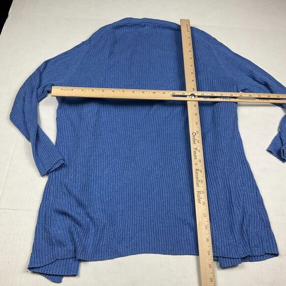 Talbots Womens 3/4 Sleeve Cardigan Blue Ribbed Knit Open Front Sweater SMALL - Picture 6 of 9